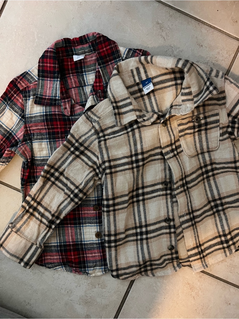 3T & 4T Plaid Button-Up Shirt Beige/Black & Red/Black